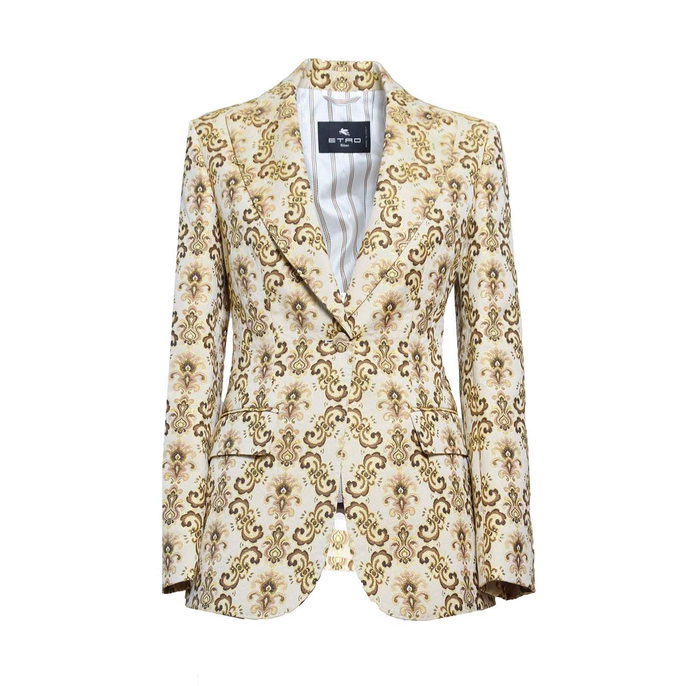 Shop Etro Pattern Jacquard Single Breasted Blazer In Oro