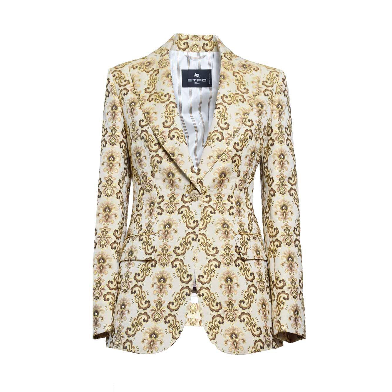 Shop Etro Rear Slit Patterned Blazer In Oro