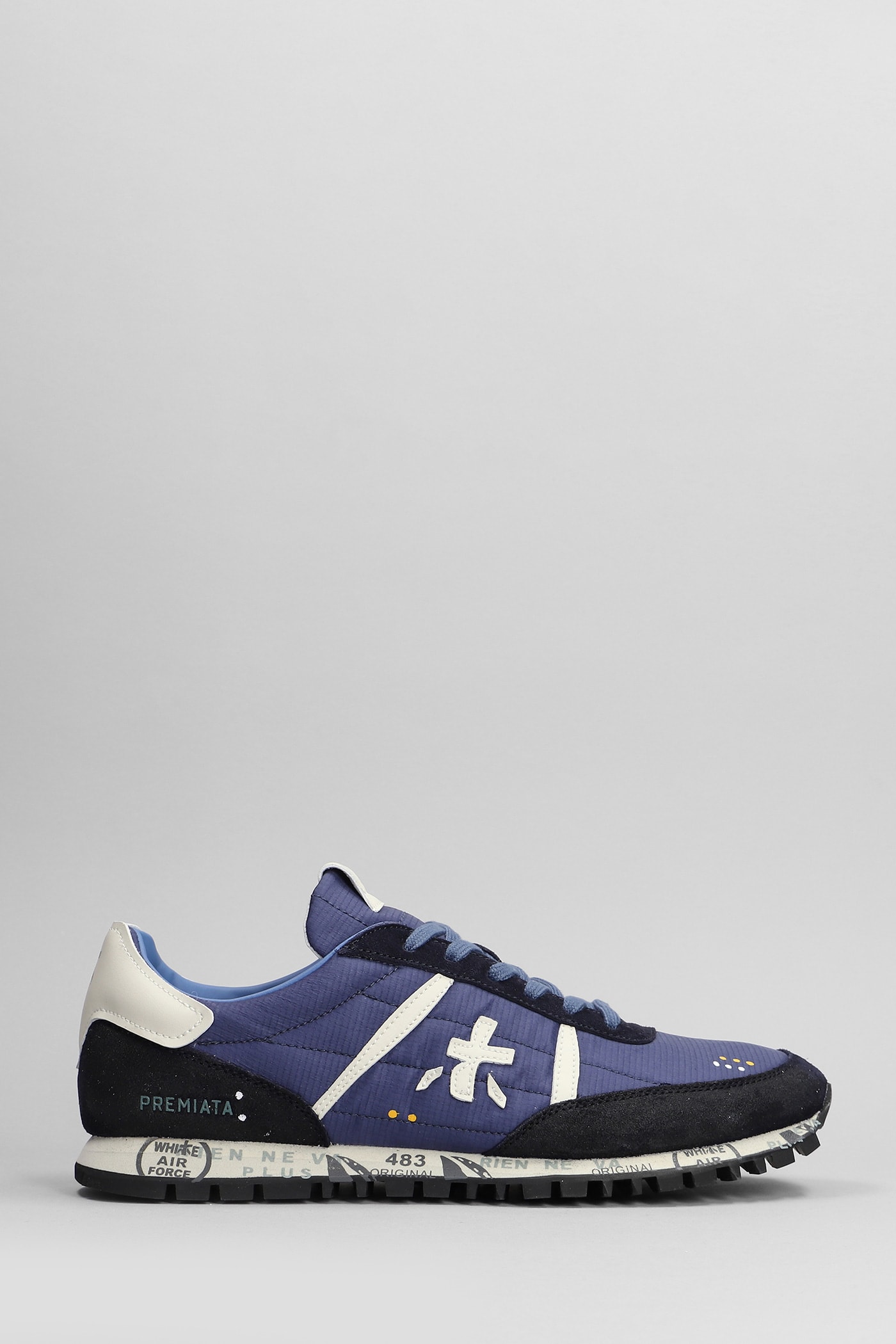Shop Premiata Sean Sneakers In Blue Suede And Fabric