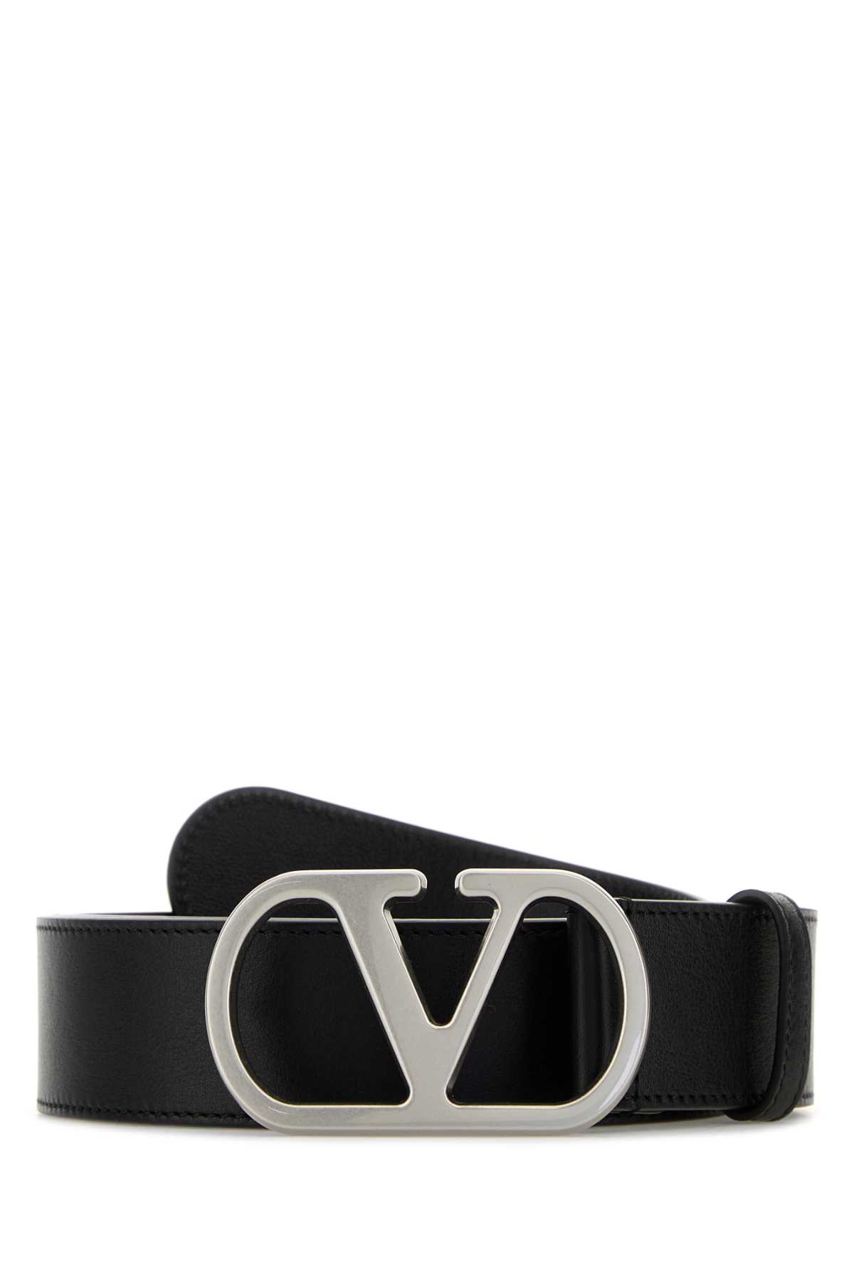 Valentino Black Leather Vlogo Belt In Black