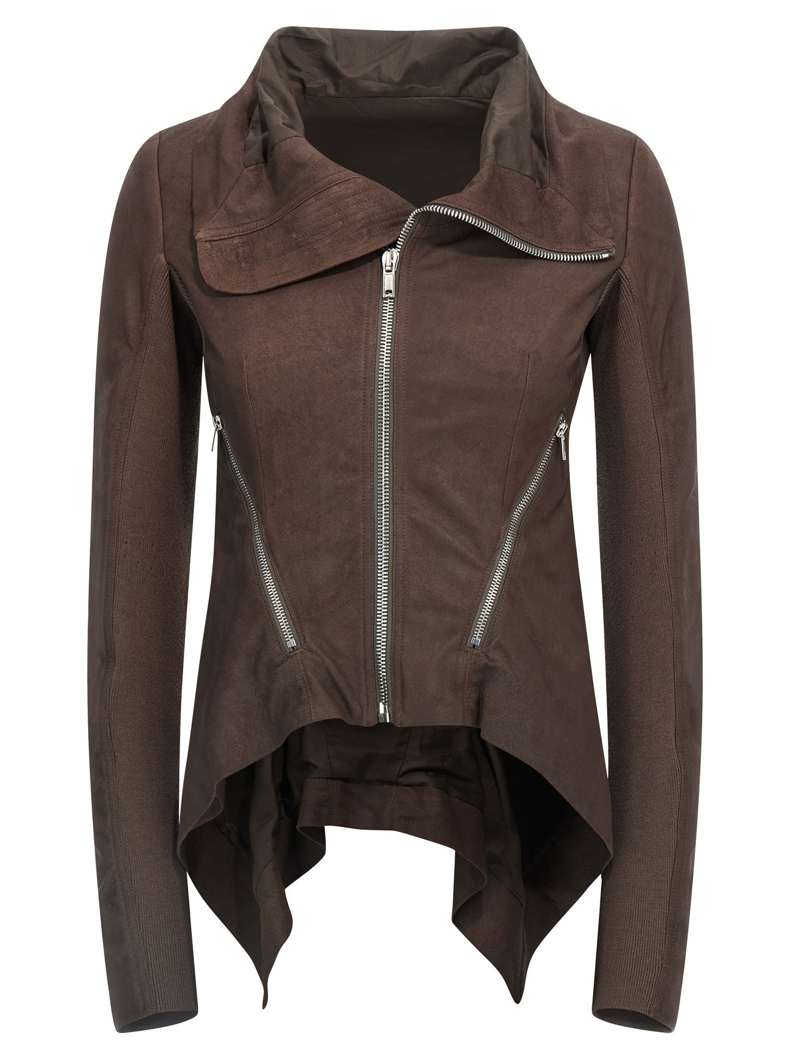 Rick Owens Tailored Brown Lamb Leather Jacket With Padded Shoulders In Multi