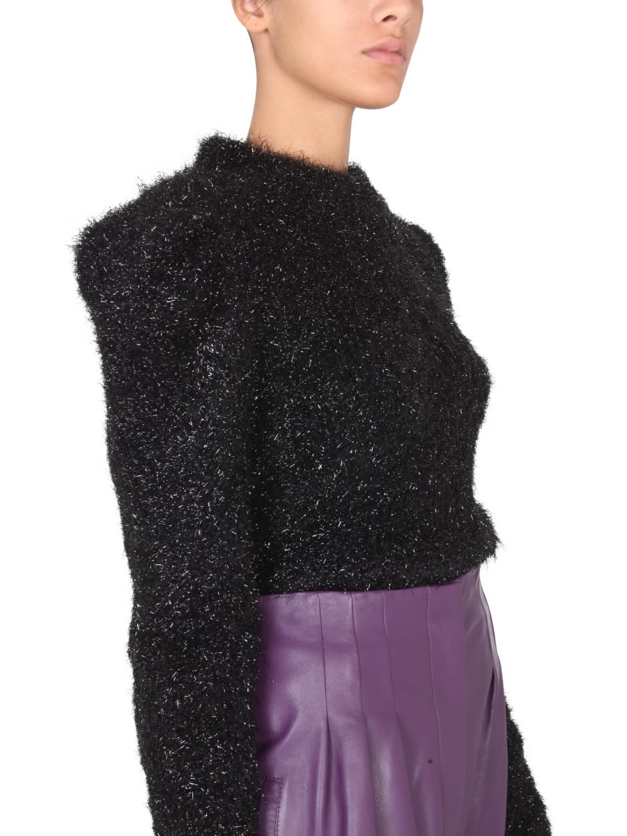 Alberta Ferretti Knit Top Textured Shoulder Pads In Black