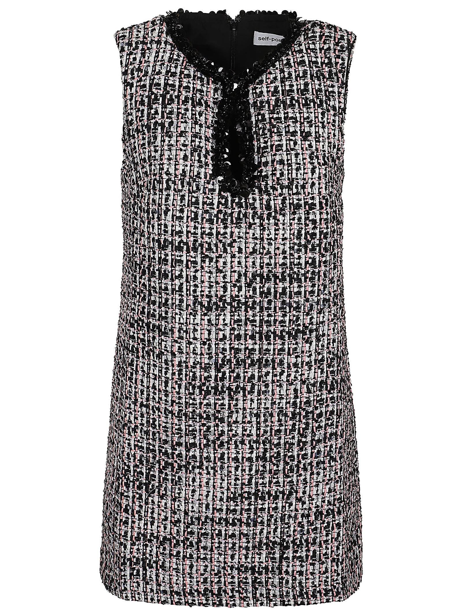 Shop Self-portrait Black Boucle Embellished Mini Dress