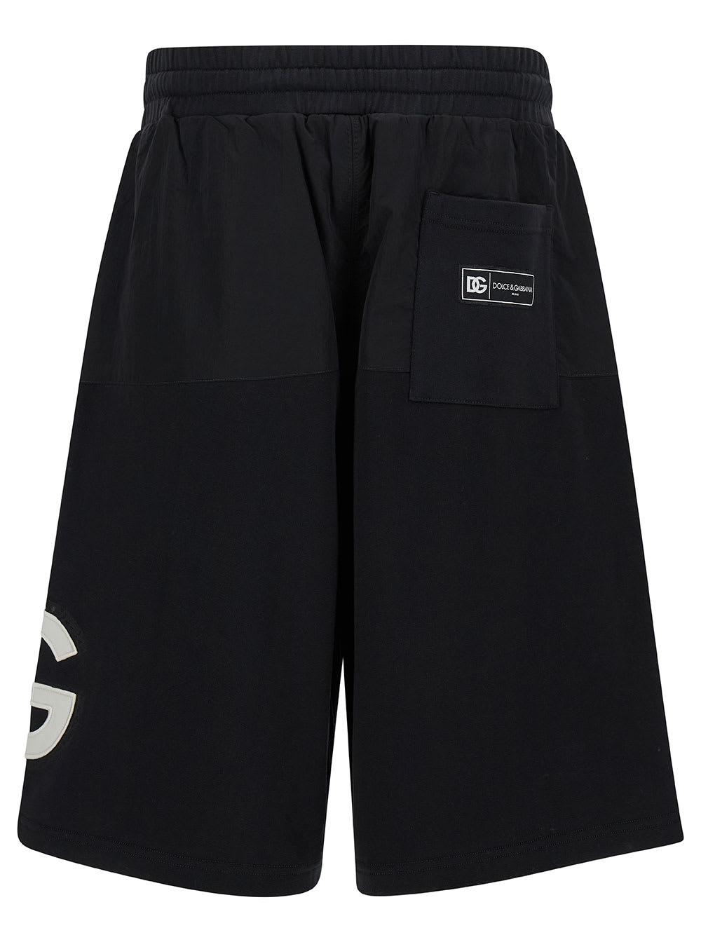 Shop Dolce & Gabbana Black Bermuda Shorts With Contrasting Dg Patch In Cotton Blend Man