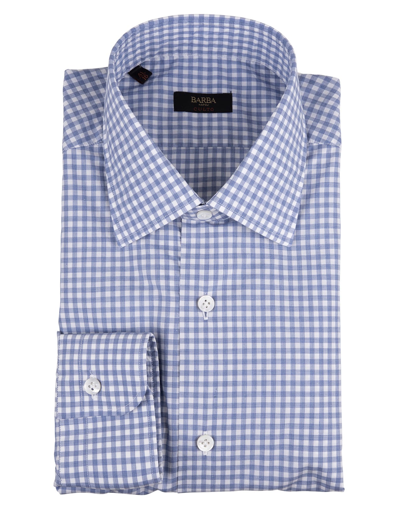Barba Napoli Man Cotton Shirt With White And Light Blue Vichy Pattern