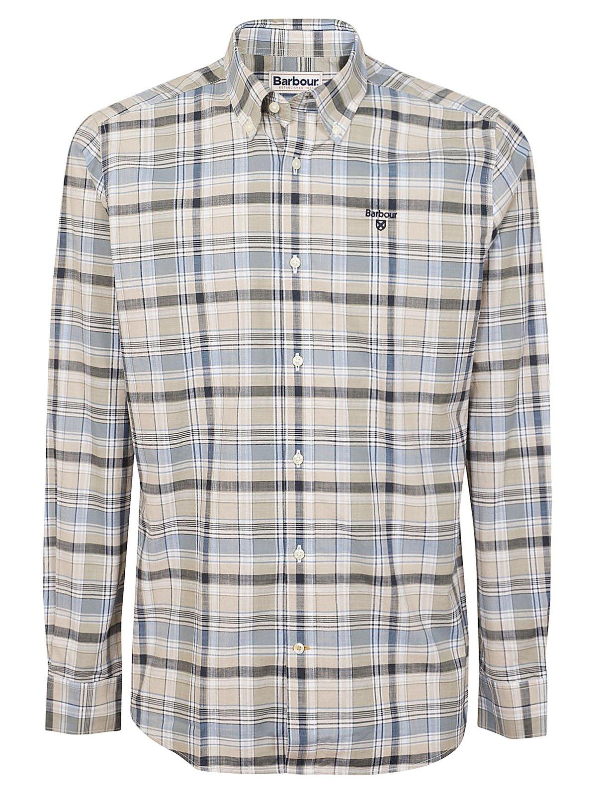 Shop Barbour Logo Detailed Checked Shirt In Stone