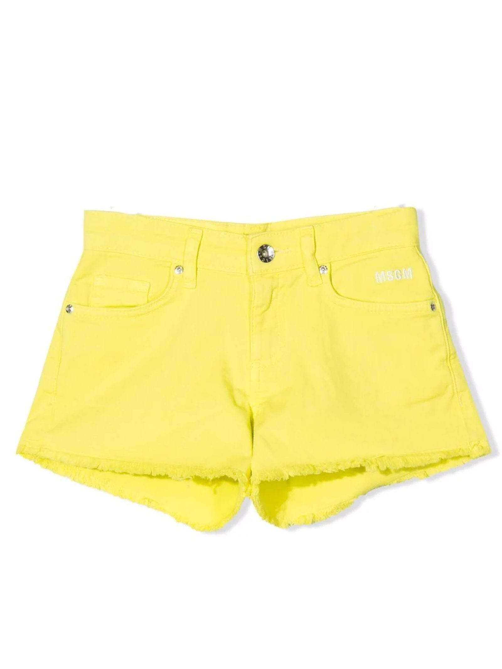 MSGM Yellow Cotton Shorts