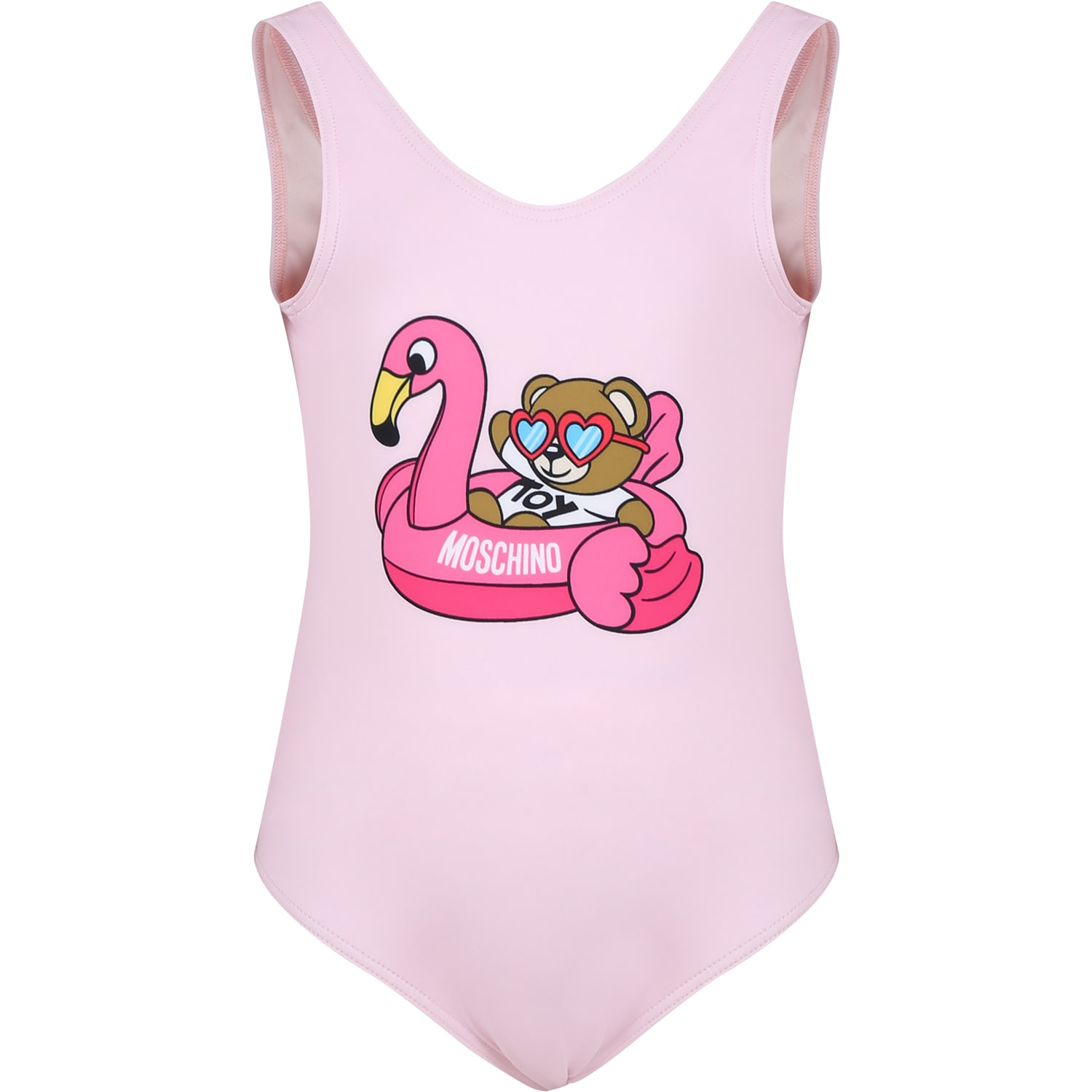 Moschino Kids' Pink Swimsuit For Girl With Teddy Bear And Flamingo
