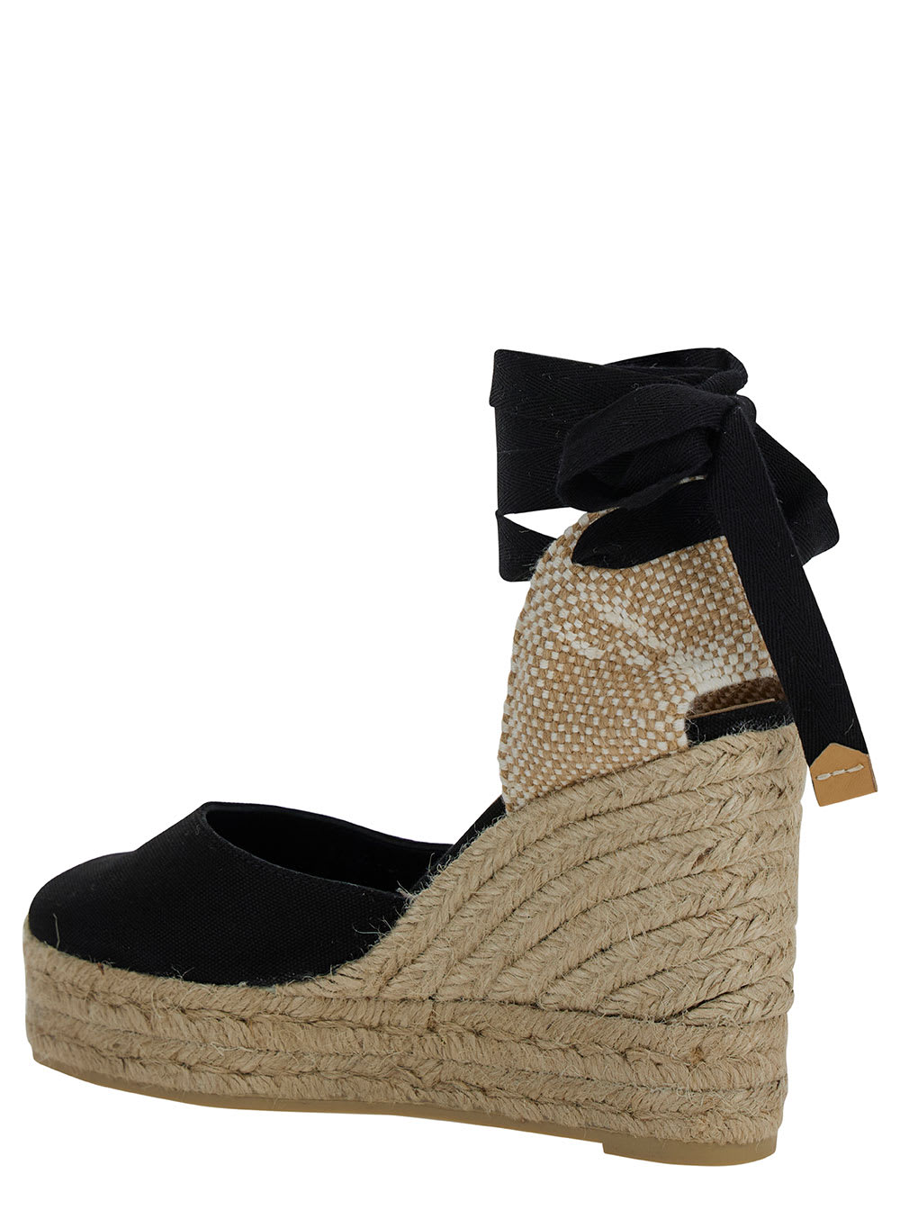 Shop Castaã±er Carina Beige And Black Espadrille Wedge In Cotton And Rafia Woman