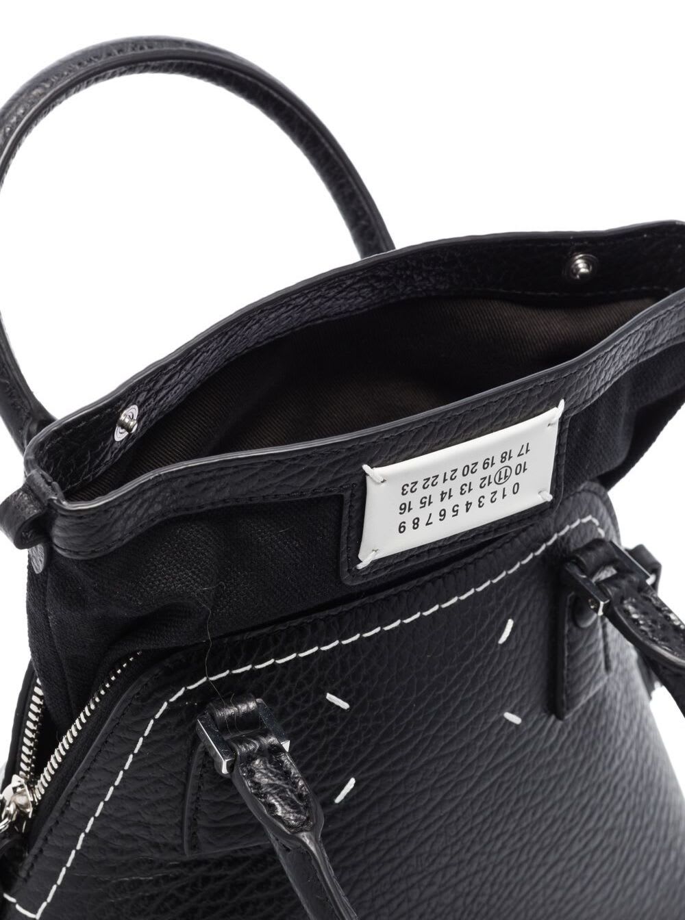 Shop Maison Margiela 5ac Micro Black Shoulder Bag With Logo Label In Grainy Leather Woman