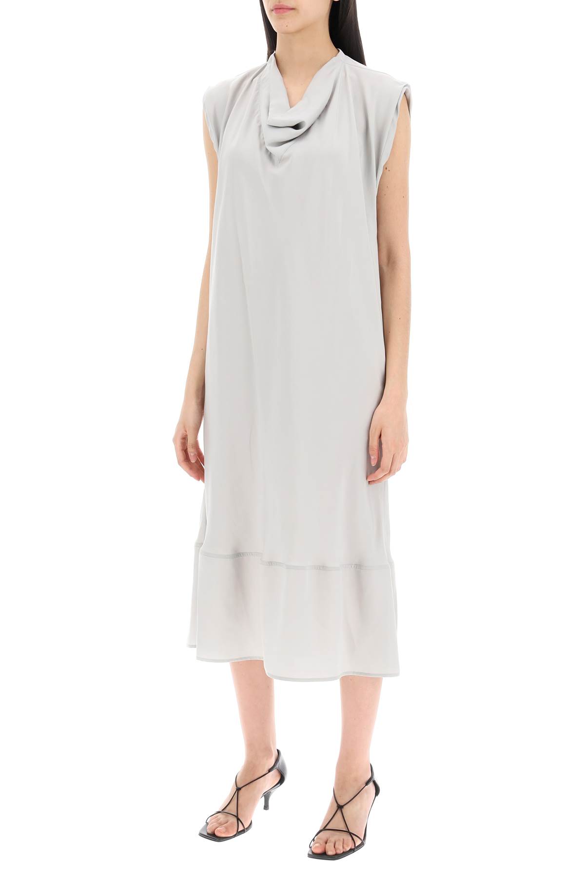 Shop Lemaire Midi Dress With Diagonal Cut In In Cloud Grey (grey)