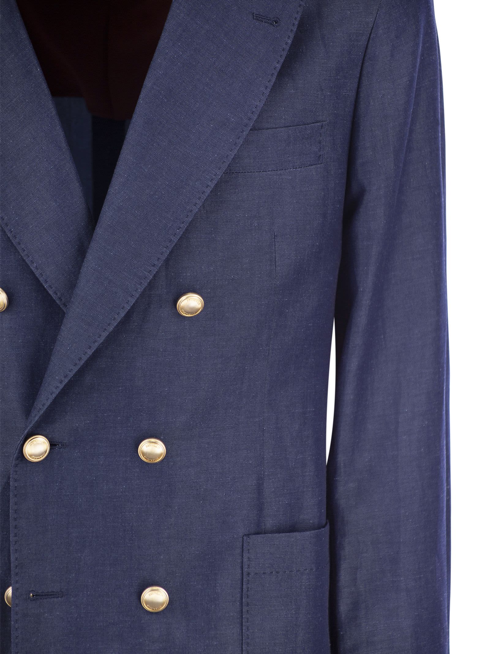 Shop Brunello Cucinelli Single-breasted Jacket In Wool And Linen Twill In Denim Blue