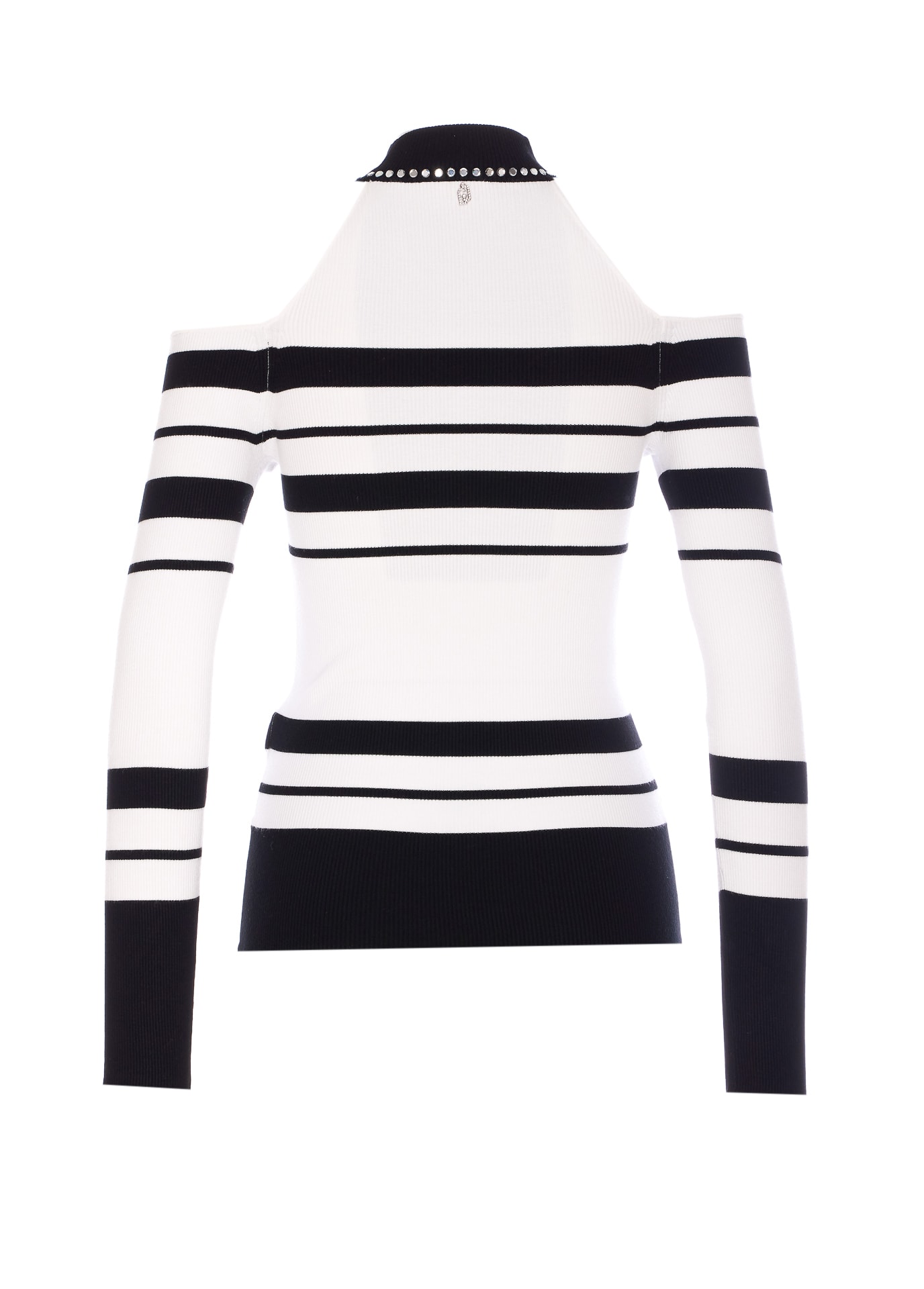 Liu •jo Liu Jo Ribbed Cold-shoulder Sweater With Embellished Neckline