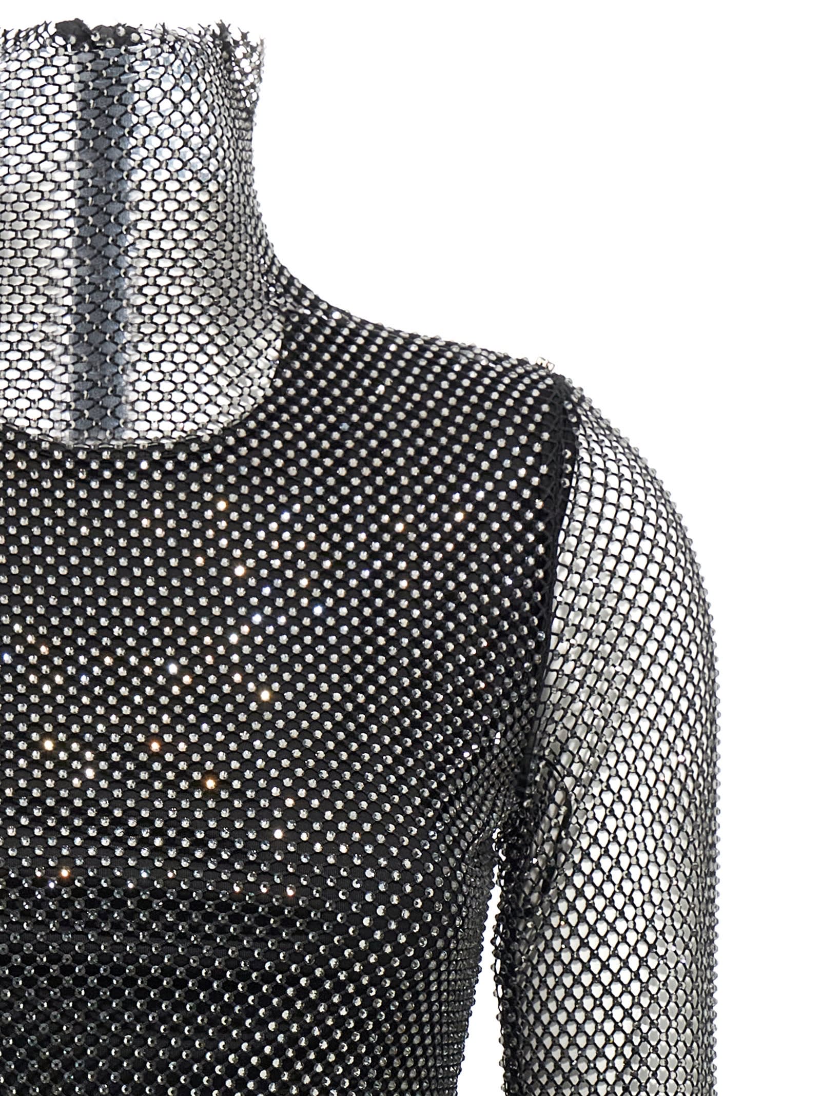 Sportmax Valdai Embellished Fishnet Crop Top In Black