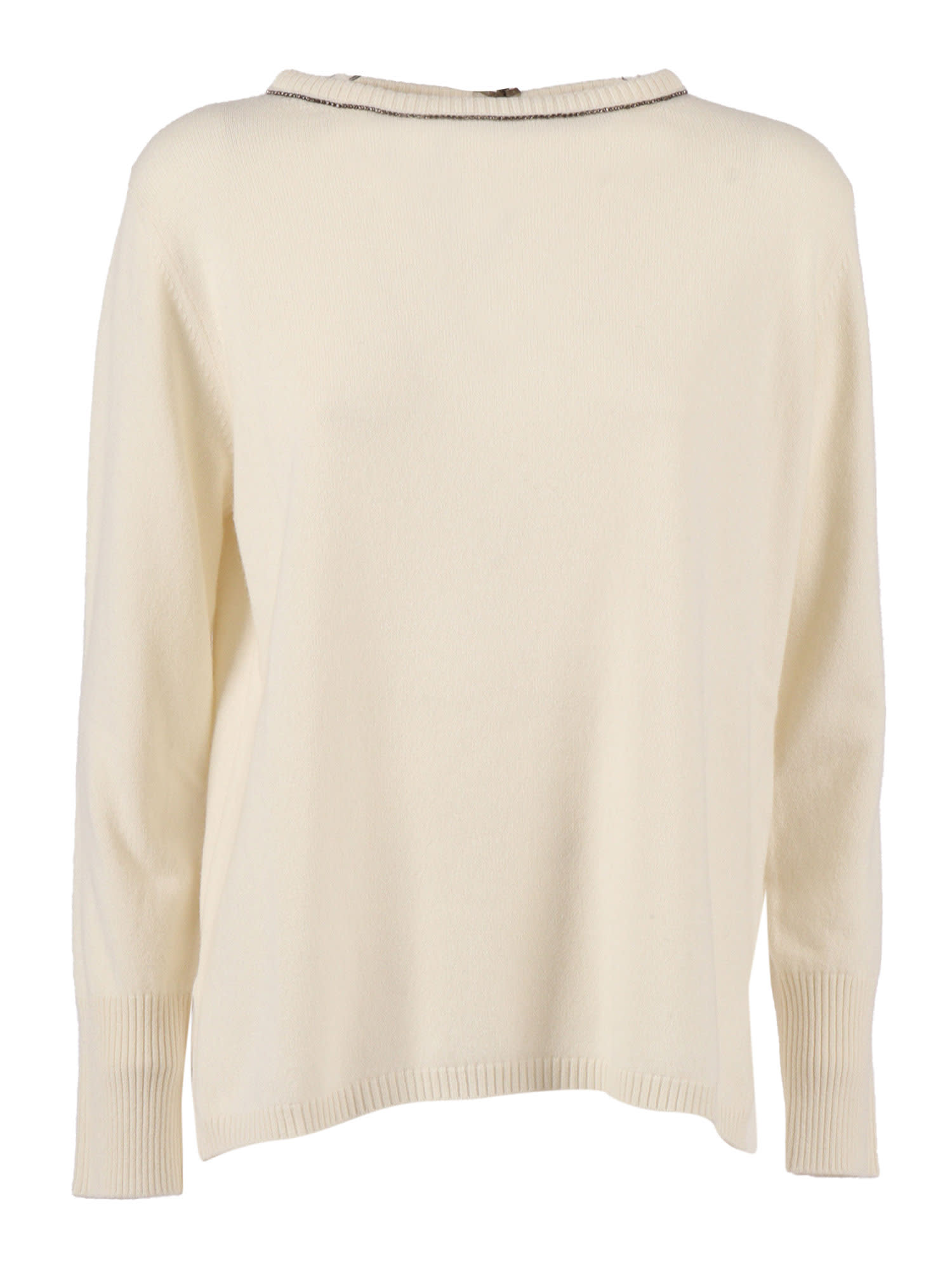 Kangra Cashmere Boat Neck Sweater With Trimmings Insert In Neutral