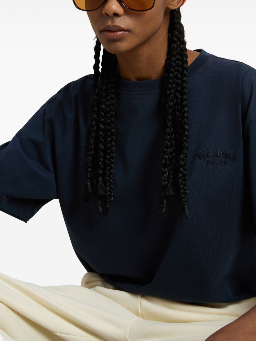 Woolrich Crew Neck Monochrome Cotton T-shirt In Blue