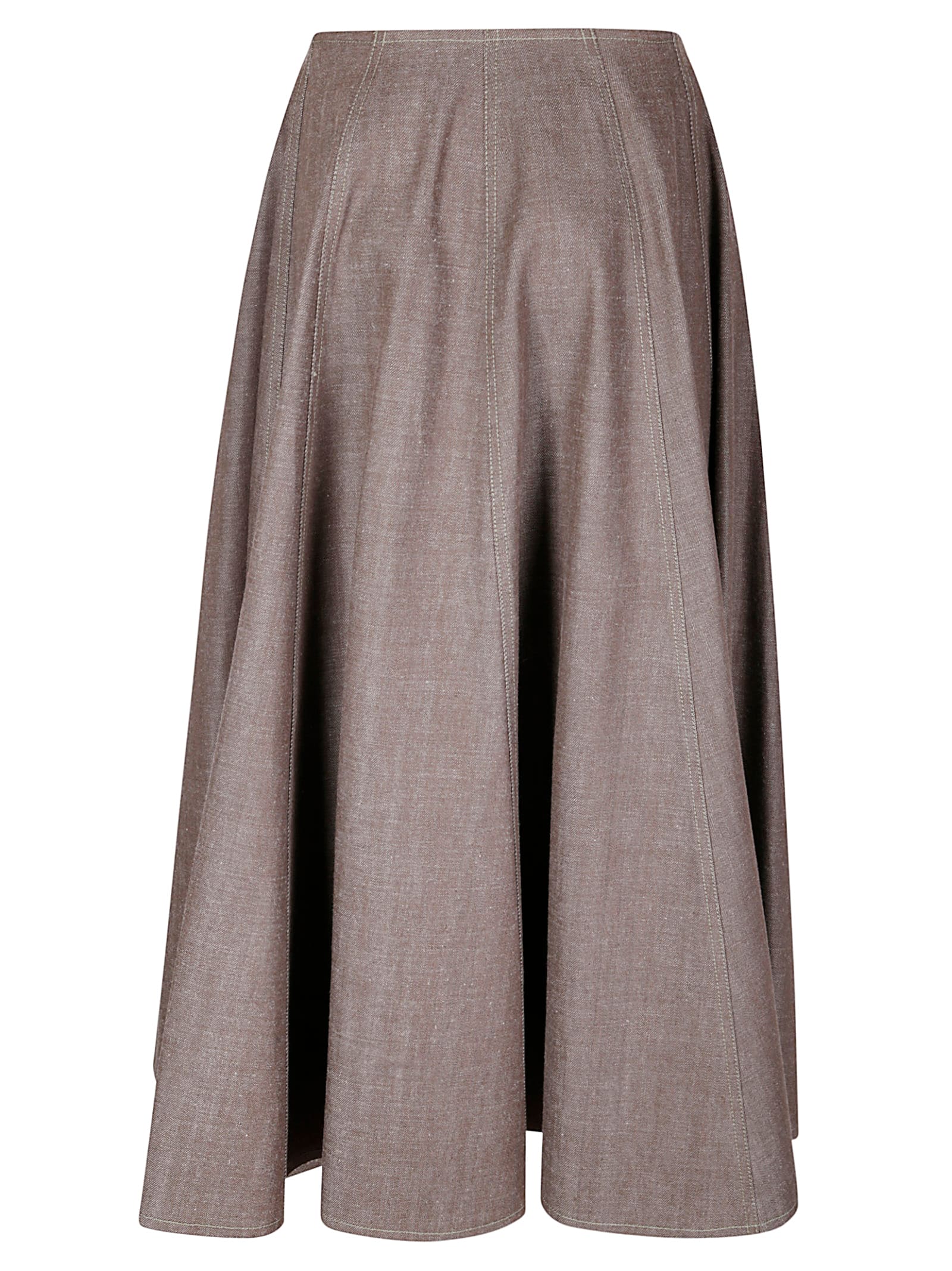 Jejia Structured Half-circle Midi Skirt With Front Zip Closure In Brown