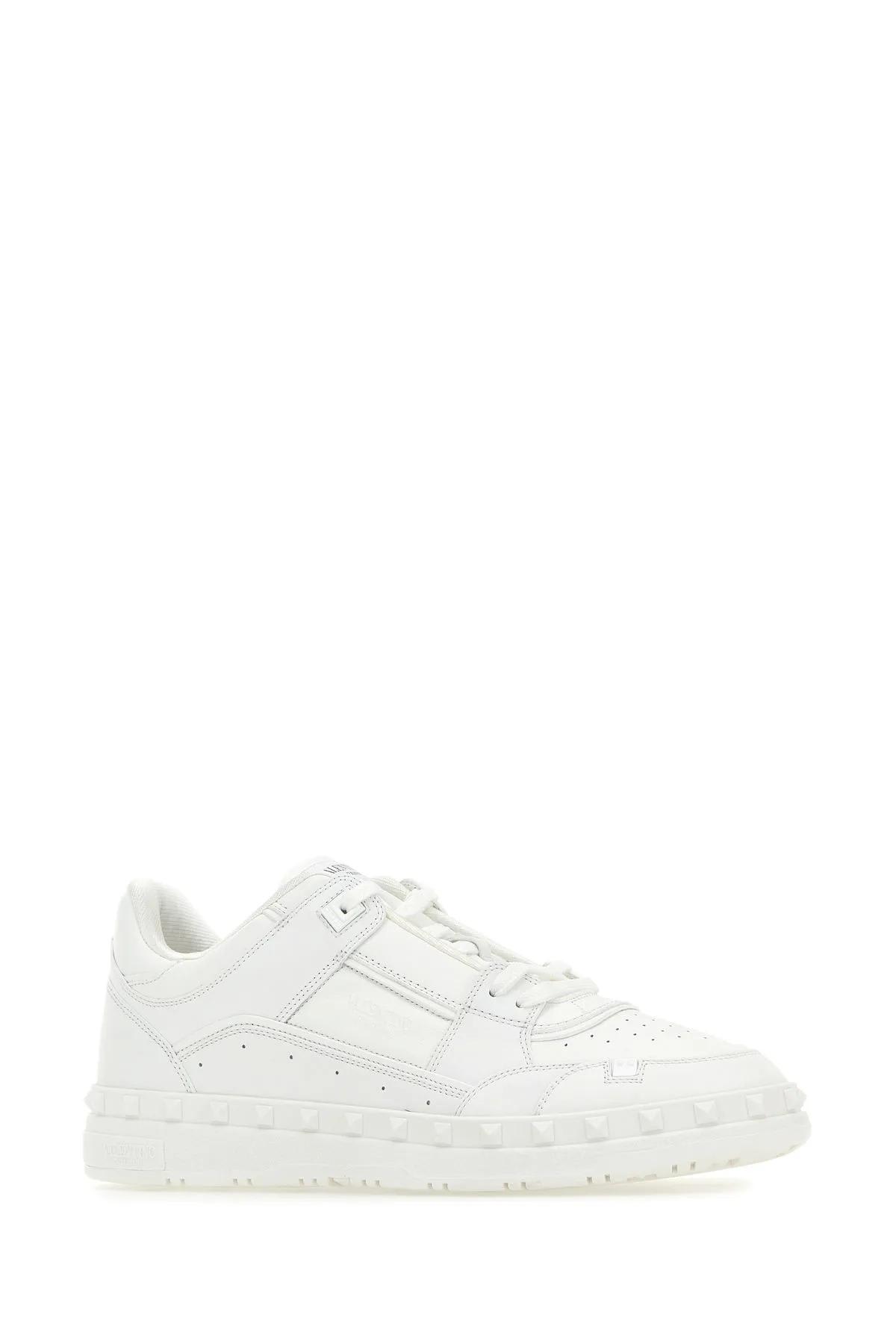 Shop Valentino White Leather Freedots Sneakers