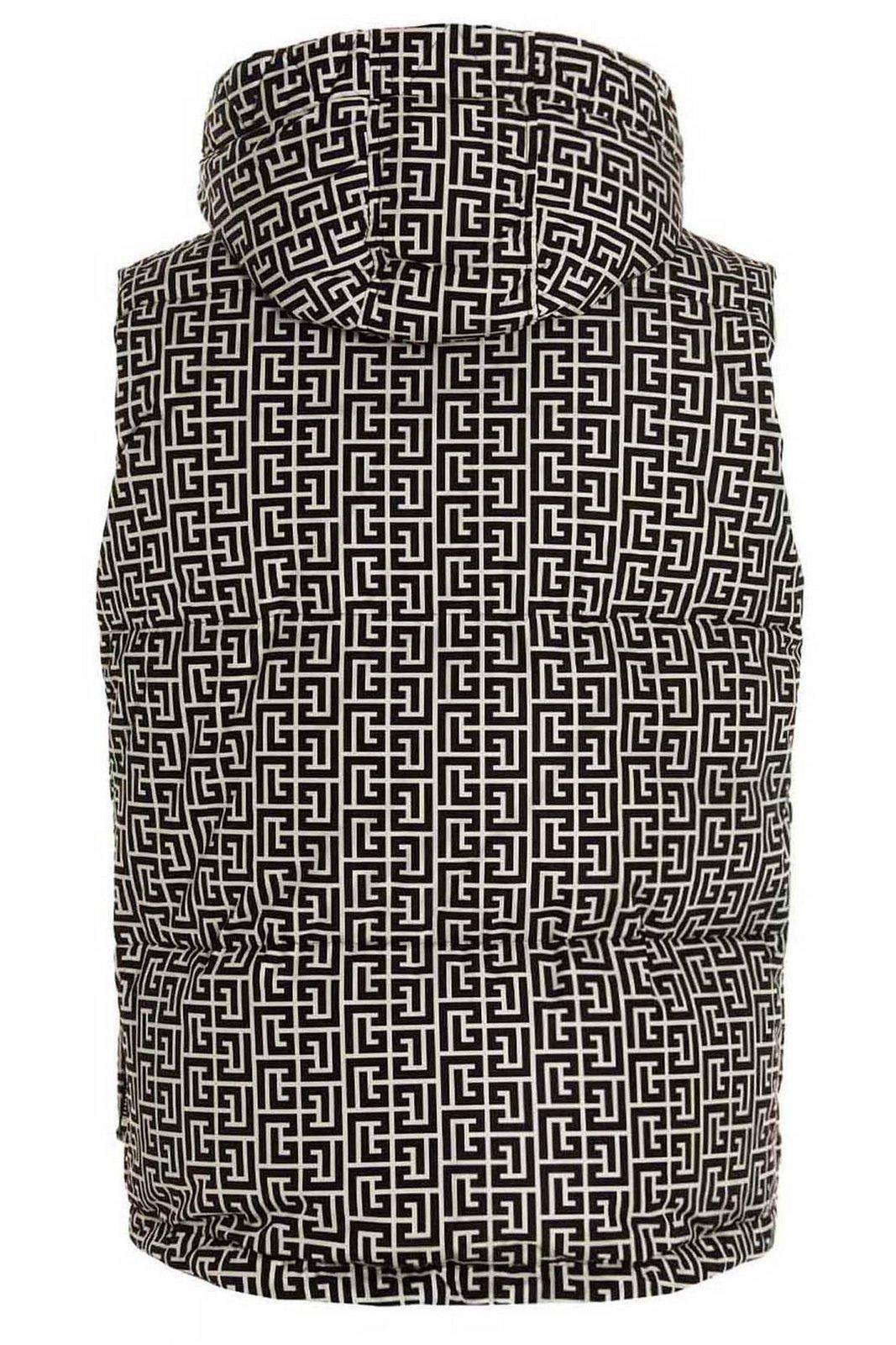 Shop Balmain Monogram Pattern Padded Vest In Black