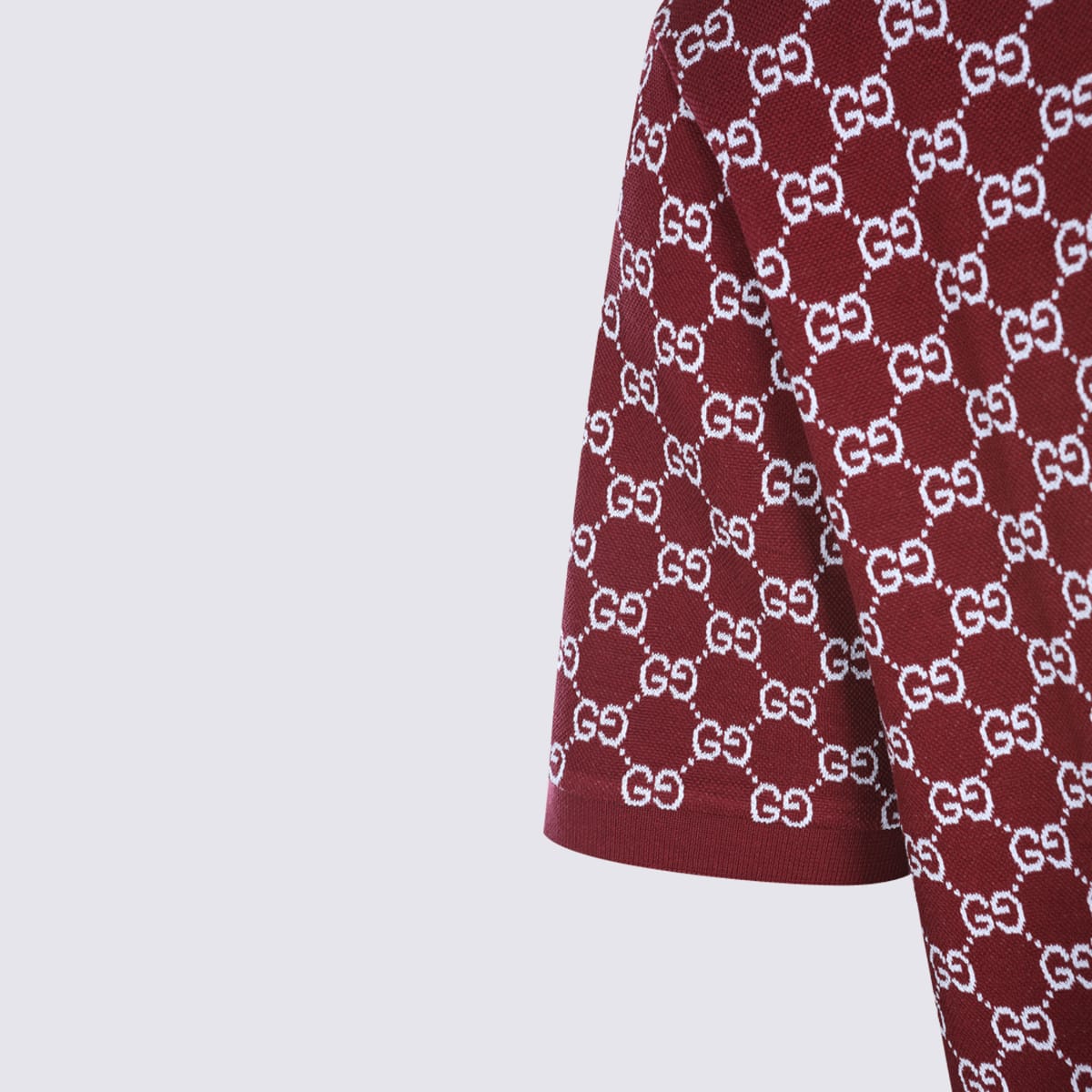 Gucci Men Red Polo Shirt With Striped Classic Collar In Gg Jacquard Cotton Man In Red