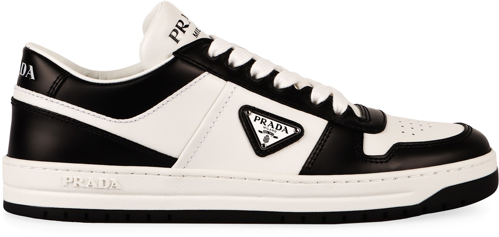 Shop Prada Downtown Leather Low-top Sneakers In White