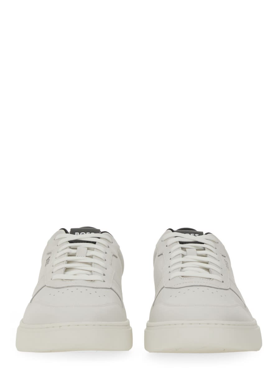 Hugo Boss White Lace-up Sneakers With Preformed Sole And Branded Leather Upper In White