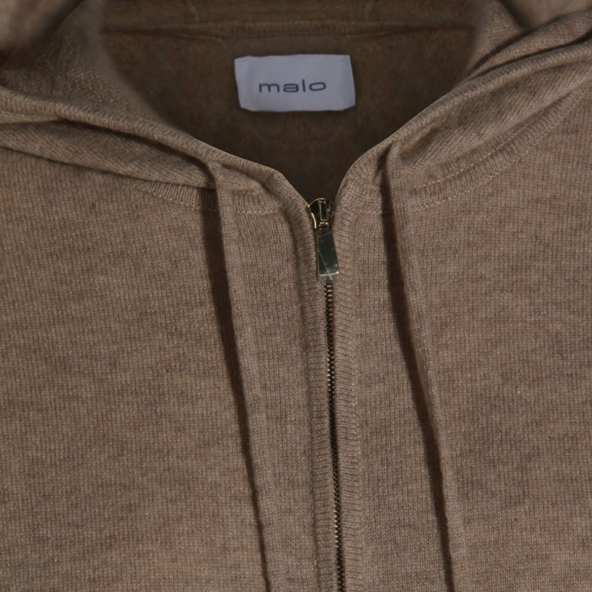 Malo Hooded Crewneck With Ribbed Cuffs In Brown