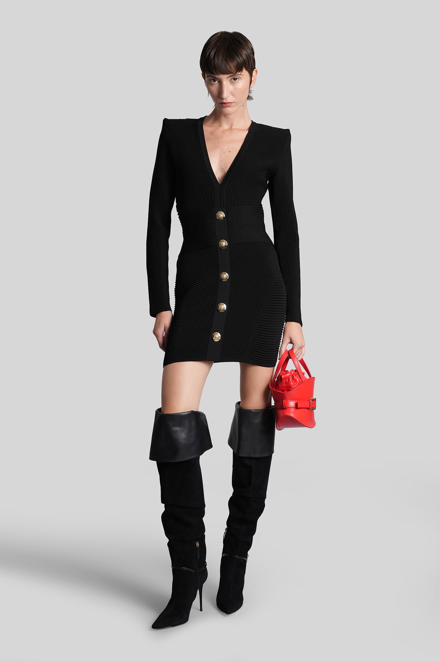 Balmain Mini Dress In Black Viscose