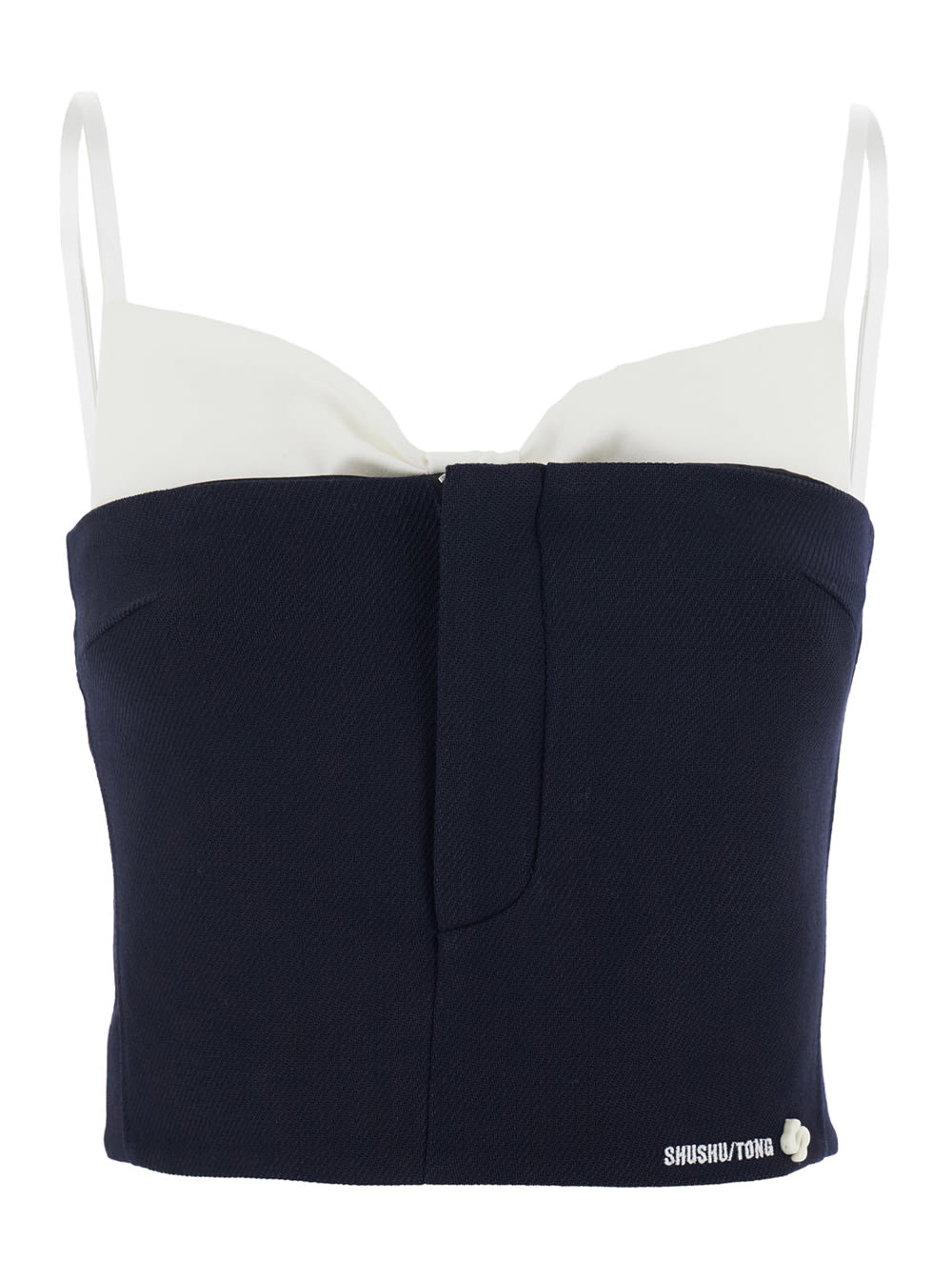 Shushu-tong Black Sleeveless Top With Bow On The Rear And Logo Embroidery On The Front In Wool Woman In Black