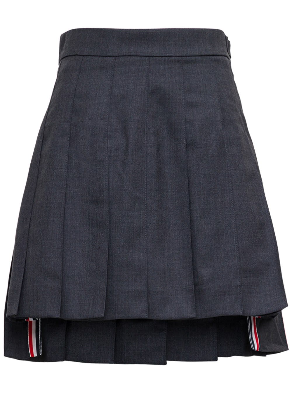 Thom Browne Asymmetrical Pleated Skirt In Grey Wool