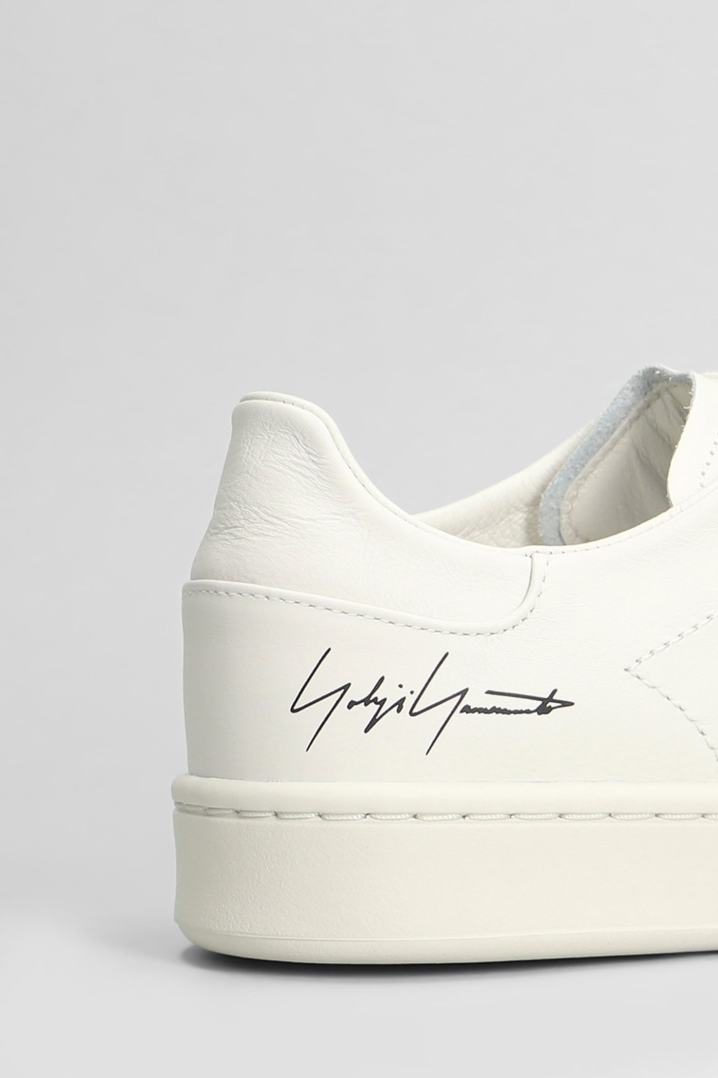 Y-3 White Leather Sneakers With Rounded Toe And Lace-up Closure In White