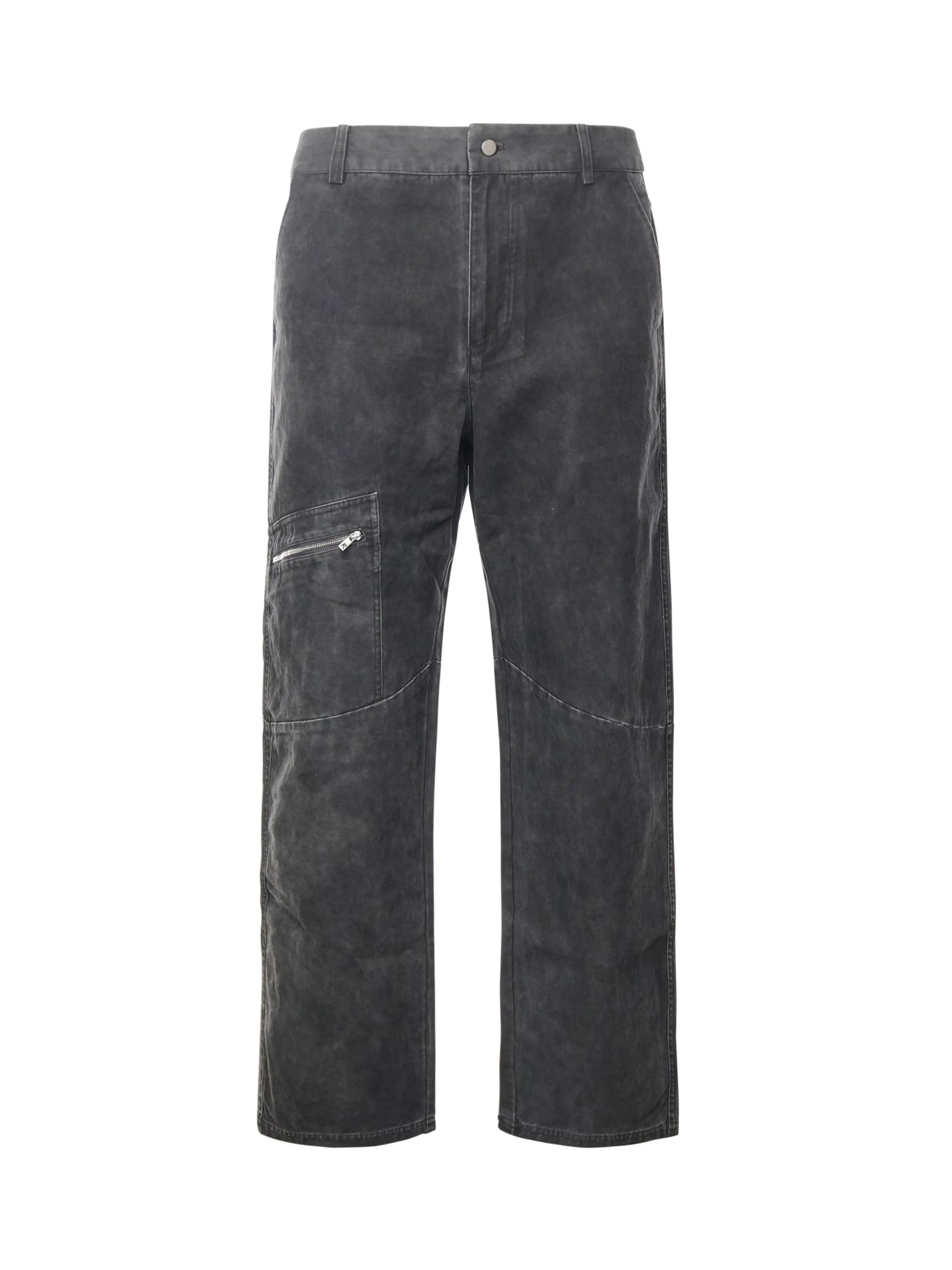 Represent Mens Washed Black Workwear Wide-leg Cotton Trousers Xl In Gray