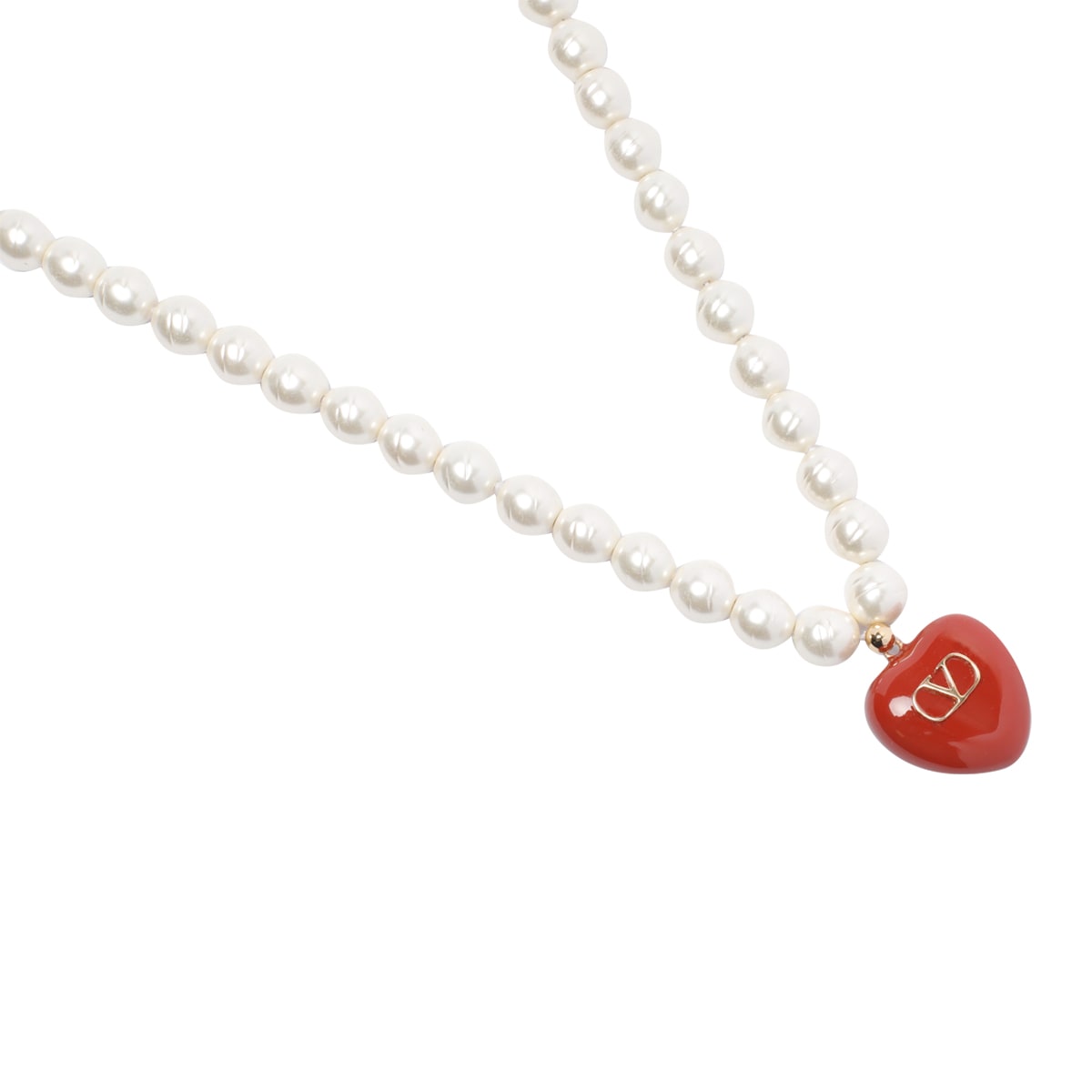 Valentino Pearls And Heart Necklace Jewelry White In Gray