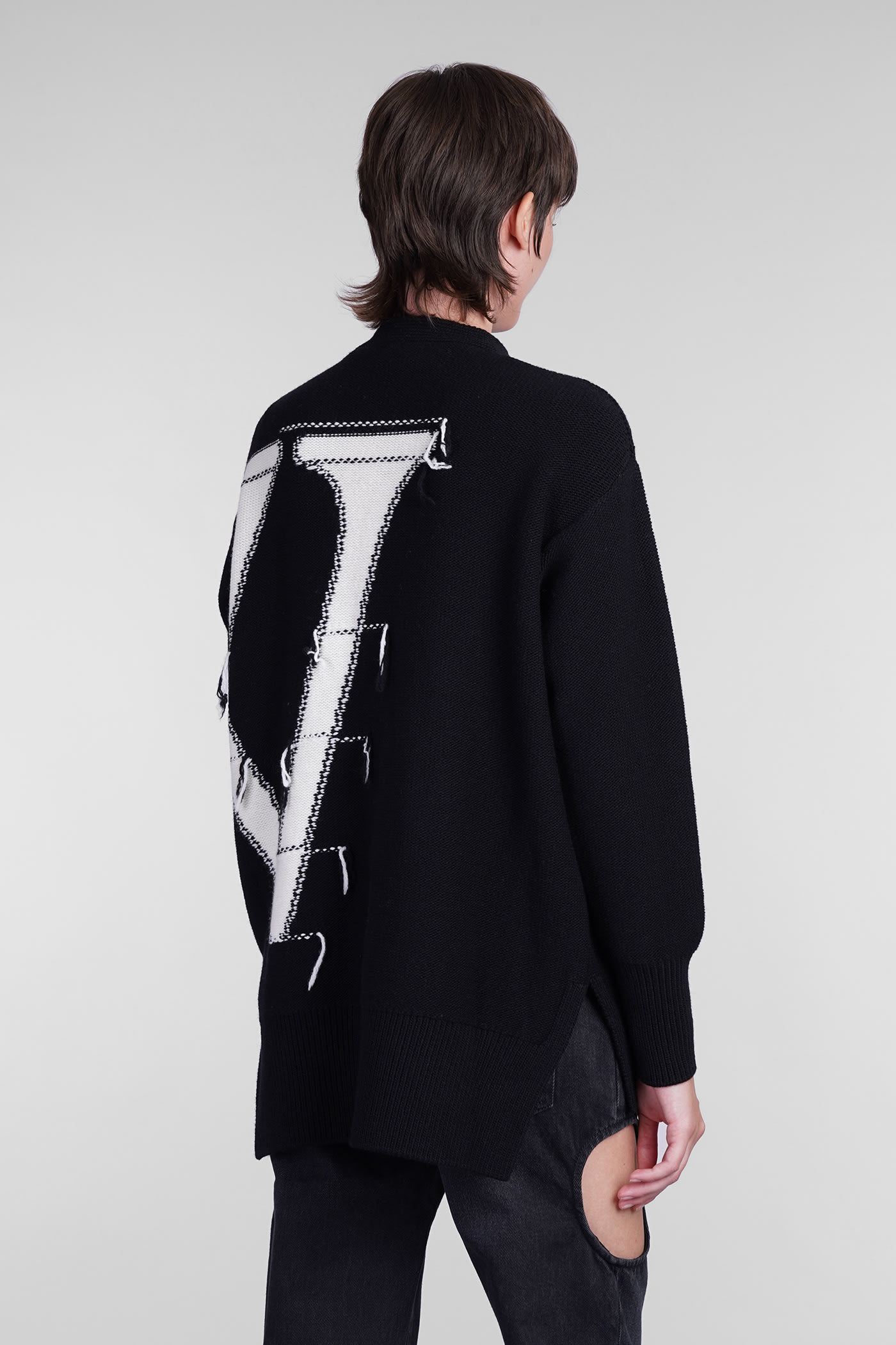 Shop Off-white Cardigan In Black Wool