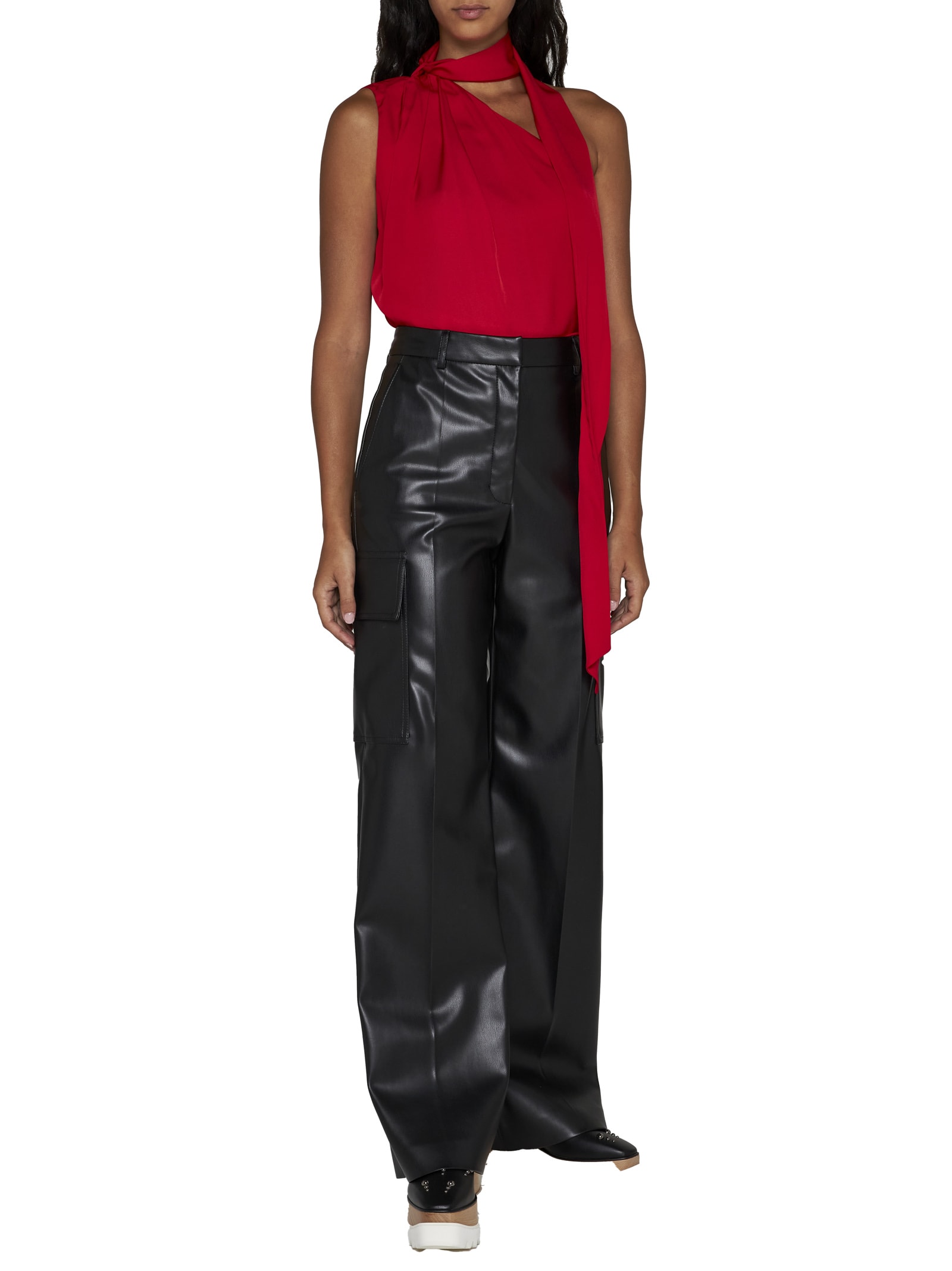 Stella Mccartney Vegetarian Leather Wide-leg Cargo Pants In Black