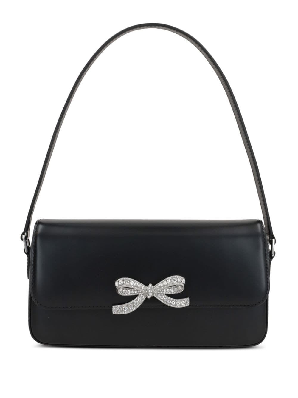 Shop Self-portrait Black Leather Baguette Bag In B Black