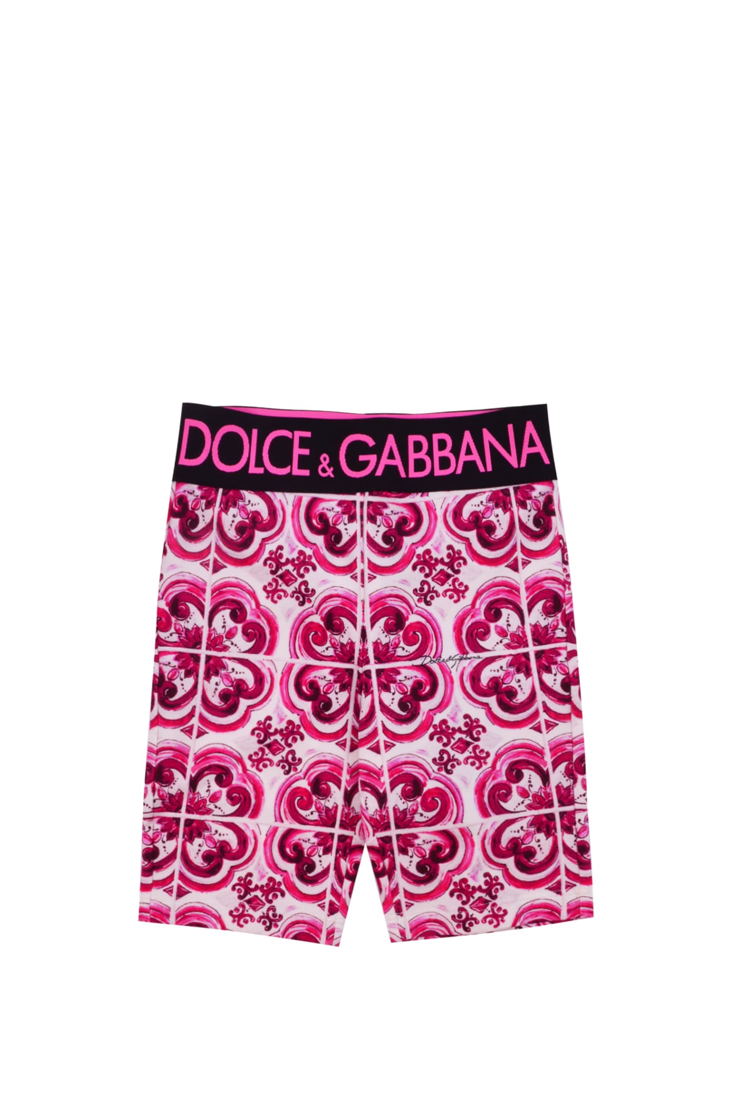 DOLCE & GABBANA STRETCH SHORTS WITH LOGO AND MAJOLICA PRINT