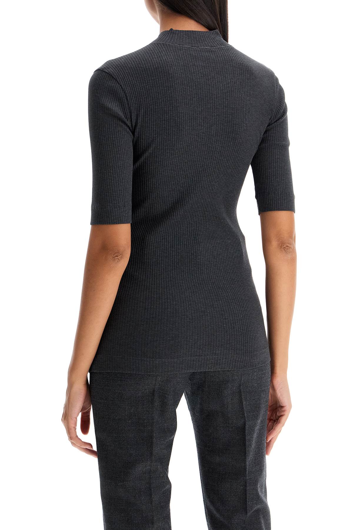 Shop Brunello Cucinelli Ribbed Jersey T-shirt For A In Antracite (grey)