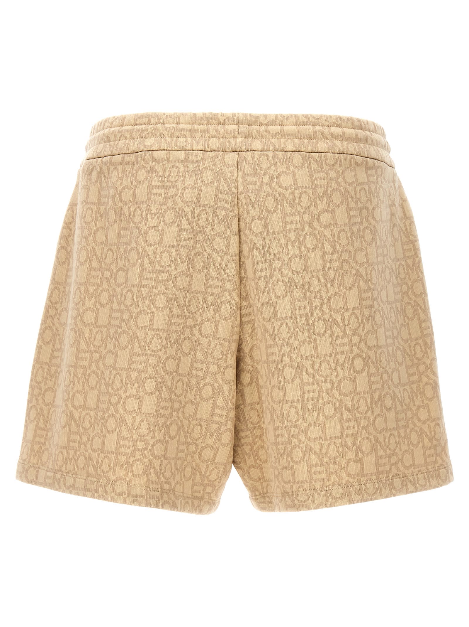 Shop Moncler All Over Logo Bermuda Shorts In Beige