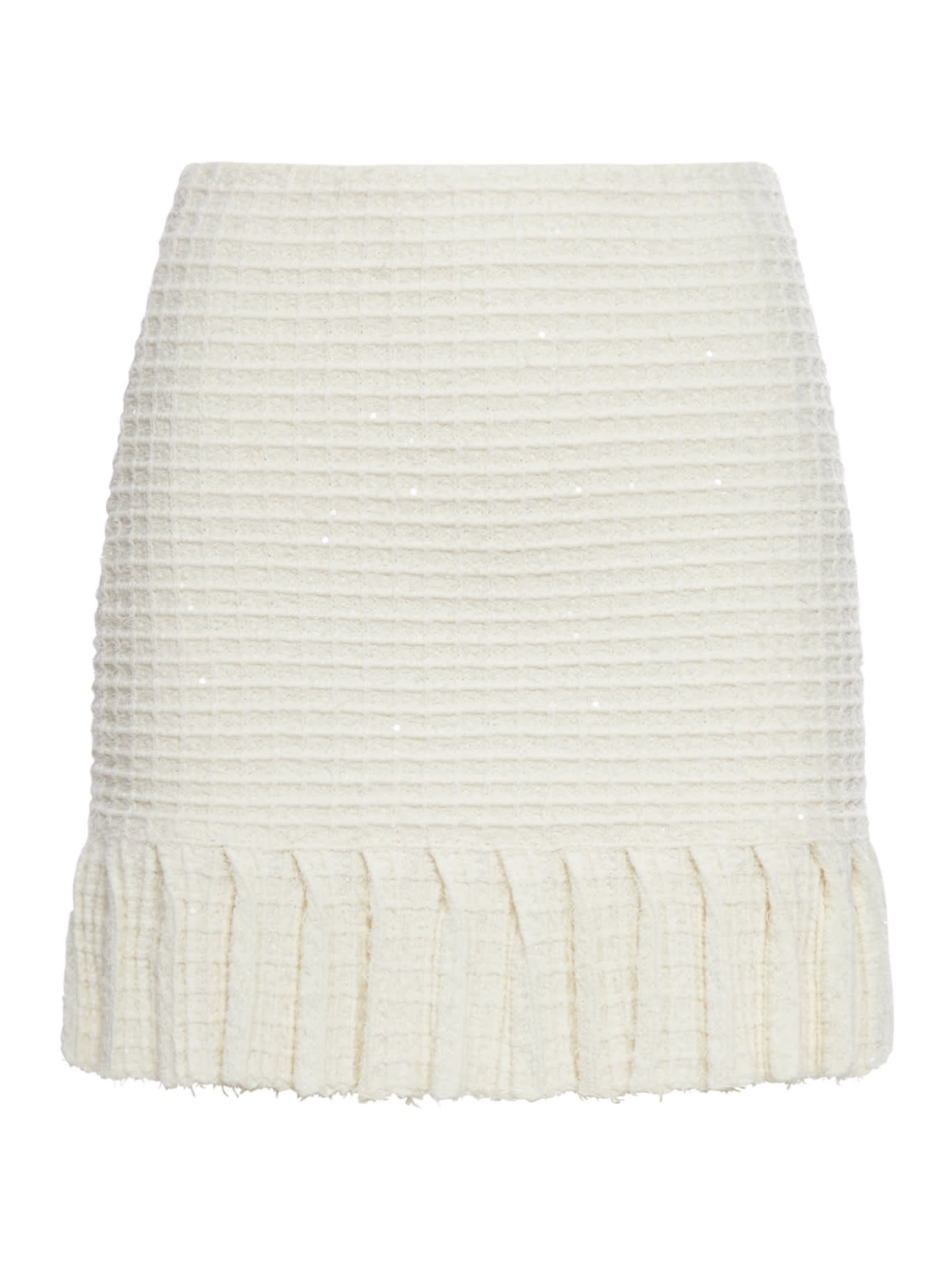 self-portrait Cream Sequin Textured Knit Skirt