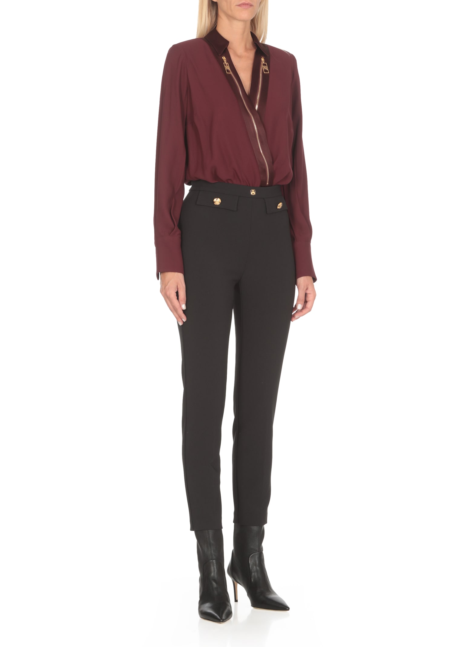 Shop Elisabetta Franchi Viscose Body Shirt In Bordeaux