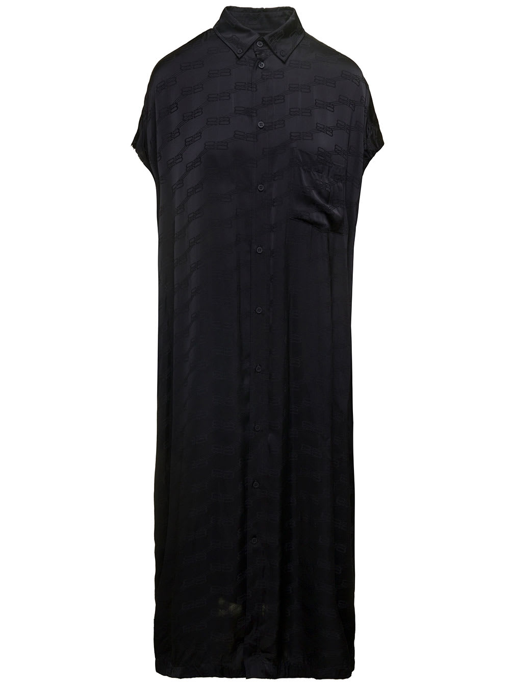 Balenciaga Maxi Black Chemisier Dress With Bb Monogram Jacquard In Viscose Woman In Black