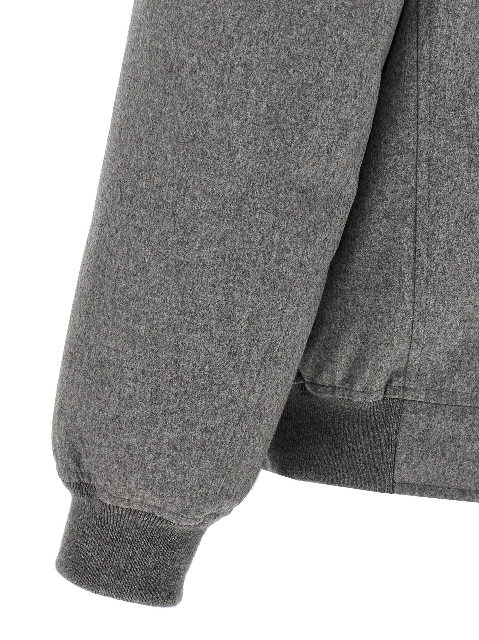Brunello Cucinelli Men Membranated Wool Flannel Down Jacket With Shearling-lined Collar In Gray
