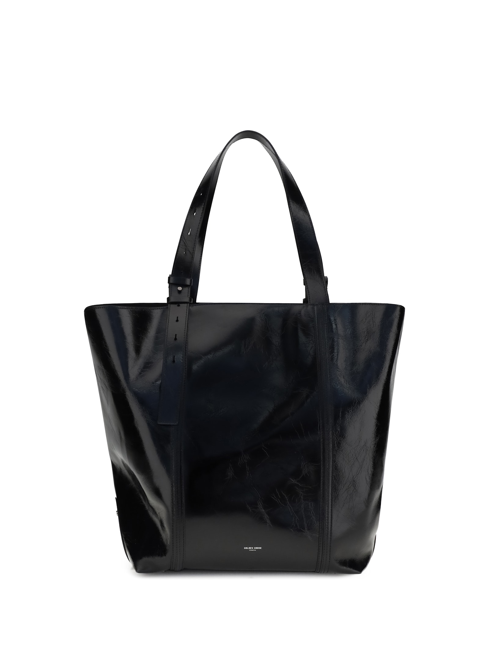 Golden Goose Black Leather Tote With Structured Silhouette In Black