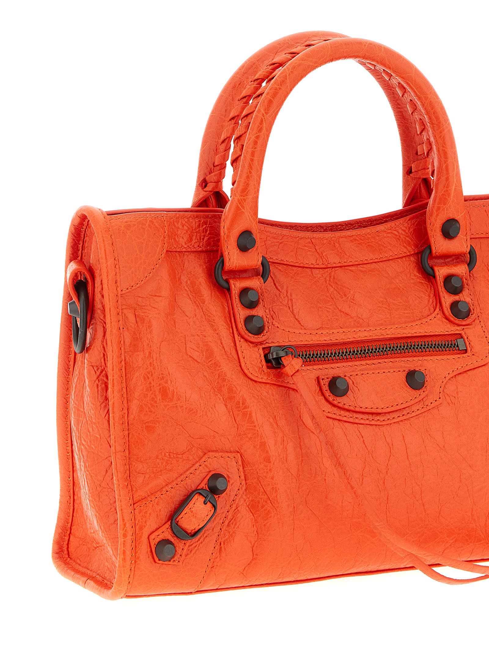Balenciaga Textured Shoulder Bag Braided Handles In Orange