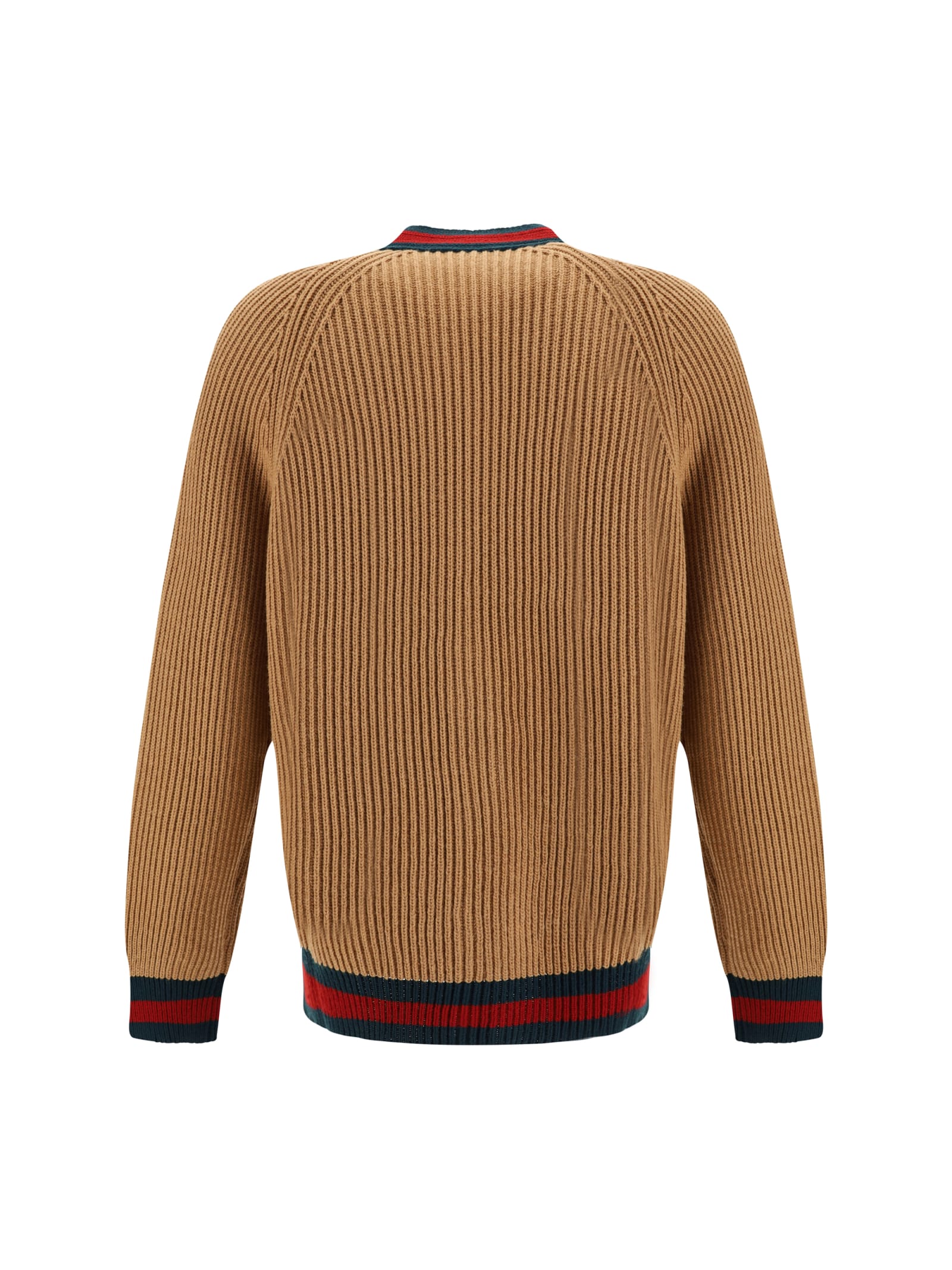 Shop Gucci Cardigan In Camel/green/red