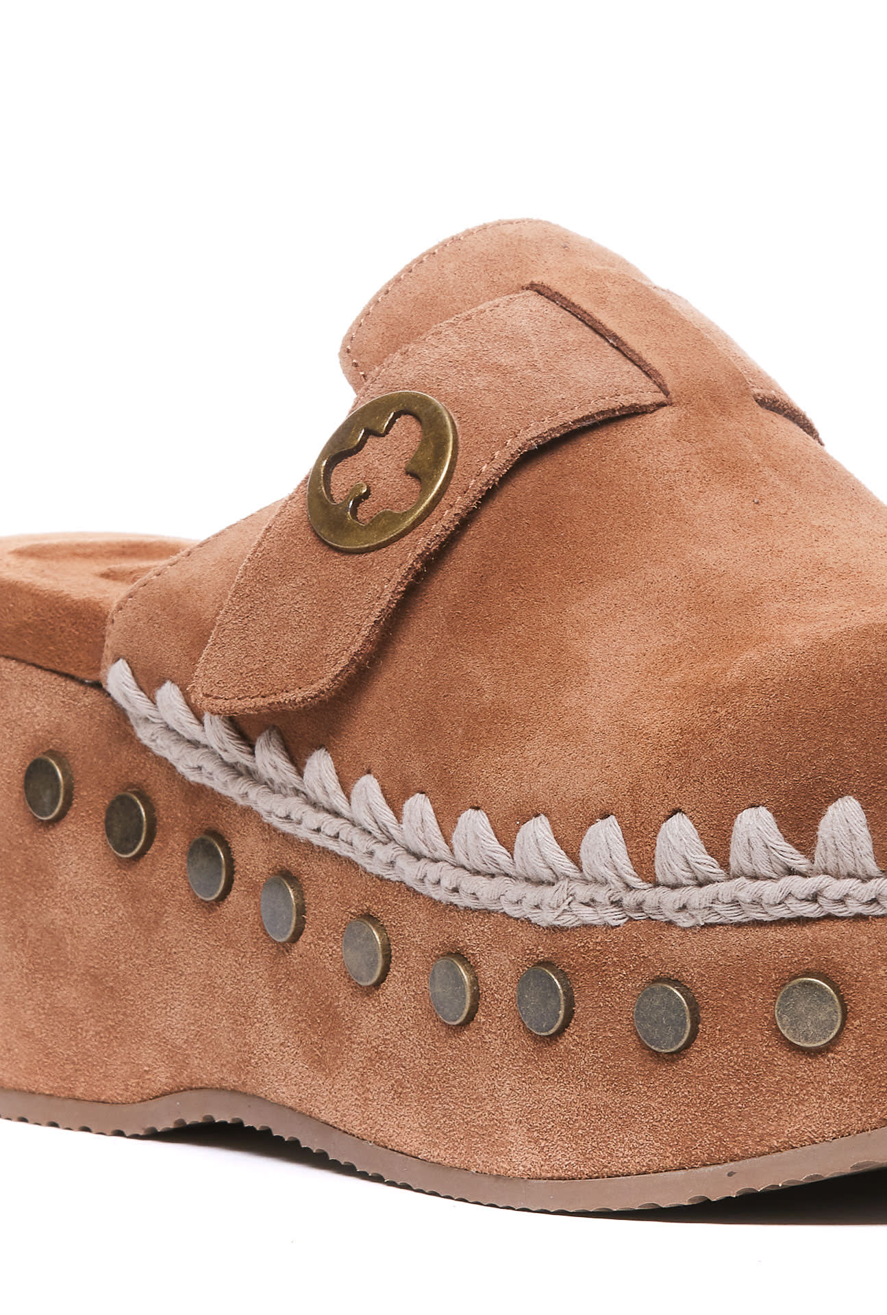 Shop Mou Plain Suede Clog In Brown