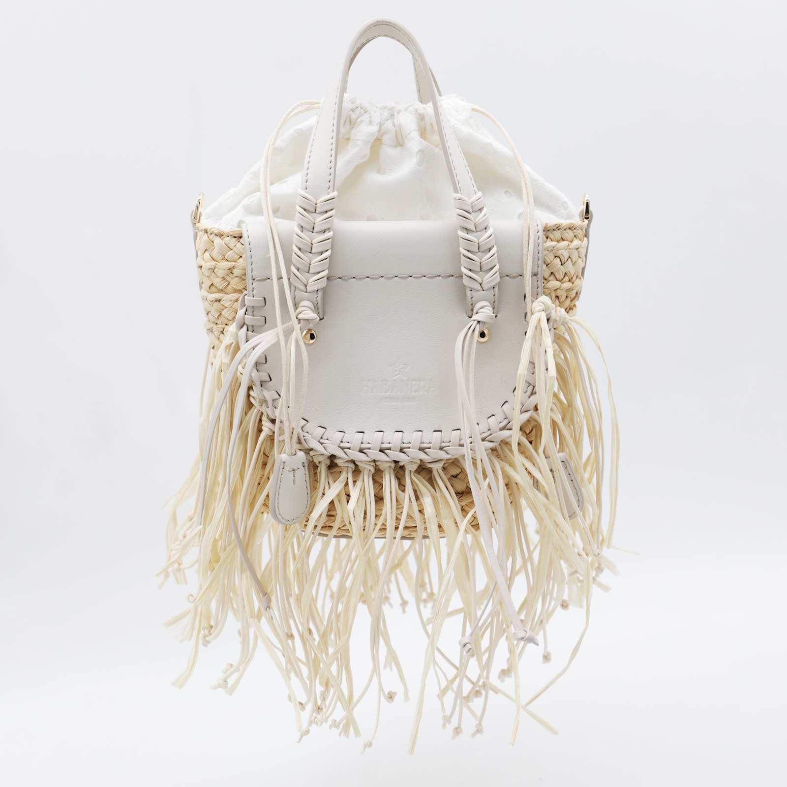 White Leather Habanera Fringes Satchels Bag