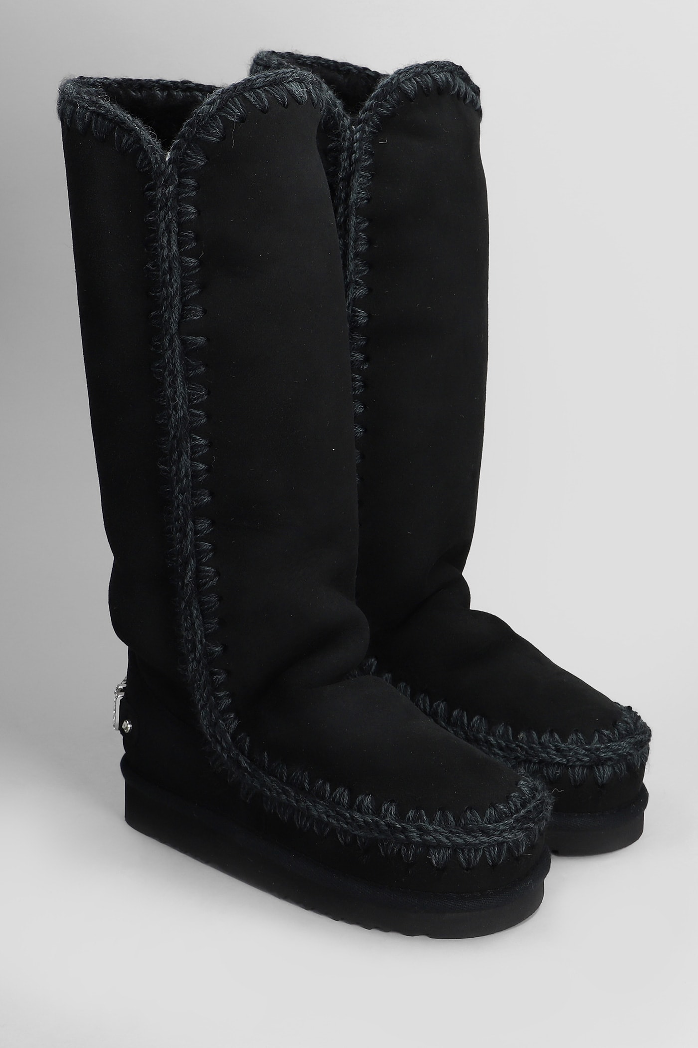 Shop Mou Eskimo 40 Low Heels Boots In Black Suede