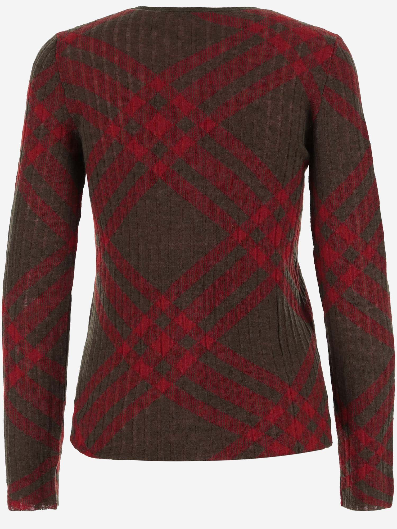 Shop Burberry Wool Blend Cardigan With Check Pattern In Red